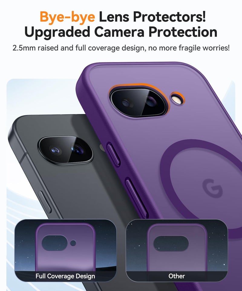 CANSHN Magnetic Compatible with Google Pixel 9a Case(6.3 Inch), Upgraded [Full Camera Protection] [Compatible with Magsafe] [Translucent Matte] Shockproof Protective Phone Case Cover,Deep Purple - Image 3