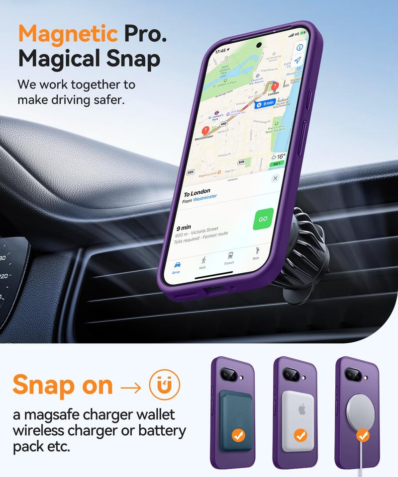 CANSHN Magnetic Compatible with Google Pixel 9a Case(6.3 Inch), Upgraded [Full Camera Protection] [Compatible with Magsafe] [Translucent Matte] Shockproof Protective Phone Case Cover,Deep Purple - Image 5