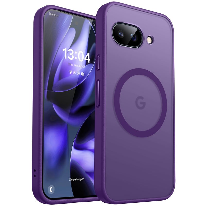 CANSHN Magnetic Compatible with Google Pixel 9a Case(6.3 Inch), Upgraded [Full Camera Protection] [Compatible with Magsafe] [Translucent Matte] Shockproof Protective Phone Case Cover,Deep Purple - Image 1