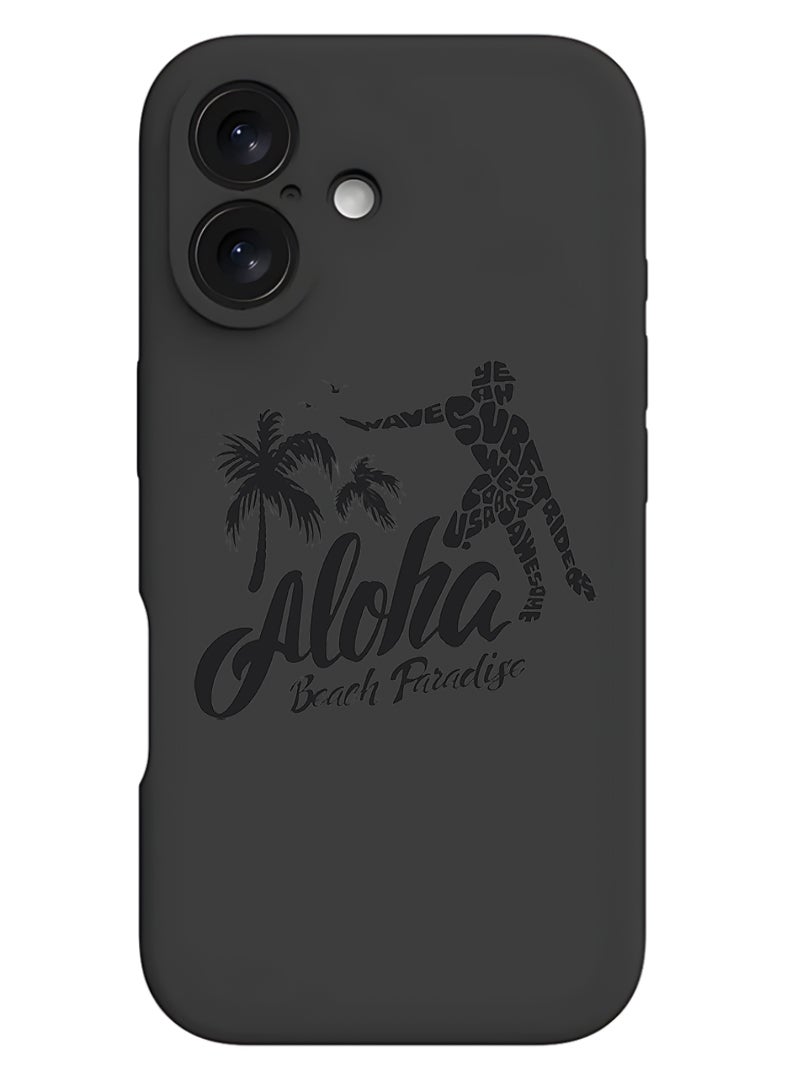 Theodor iPhone 16 Black Protective Slim Fit Case Liquid Silicone Cover with Full Body Protection Anti-Scratch Shockproof Case For iPhone - Aloha Beach Paradise Black - Image 1