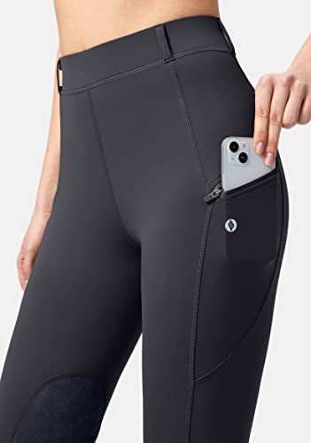 SANTINY Women's Horse Riding Pants with Zipper Pockets Knee-Patch Schooling Tights Equestrian Breeches for Women (Dark Grey_M) - Image 4