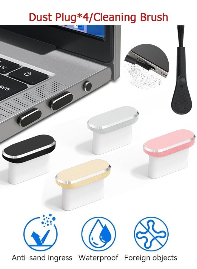 Wffo 5 Pack USB C Dust Plug - Type C Anti Dust Plug Cover Charging Port Protector Cap with Cleaning Brush - for iPhone 15/16 Series, Samsung Galaxy S25/S24/S23, Note 20/10, All USB C Devices - Rose Gold/Gold/Silver/Black - Image 1