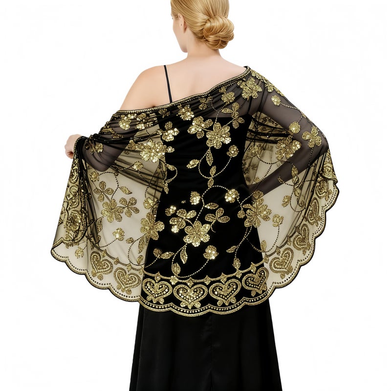 YIJODM Women's Sparkling Sequin 1920s Shawls and Wraps Wedding Scarf for Bride Evening Party Dress - Image 1