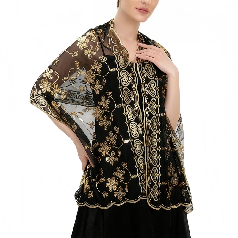 YIJODM Women's Sparkling Sequin 1920s Shawls and Wraps Wedding Scarf for Bride Evening Party Dress - Image 2