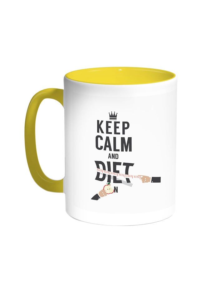 RKN Keep Calm And Diet Printed Coffee Mug Yellow/White 11ounce - Image 1