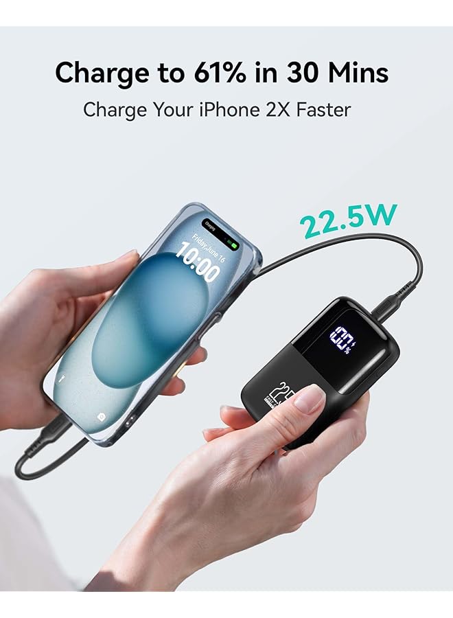 erorex Power Bank 𝟐𝟐.𝟓𝑾 Usb C 10000Mah Small Portable Charger Pd3.0 Qc4.0 Fast Charging Battery Pack 3 Outputs Phone Charger For Iphone 15 14 13 12 11 8 - Image 3