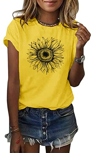 Cicy Bell Women's T Shirts Short Sleeve Tees Sunflower Graphic Loose Summer Tops - Image 1
