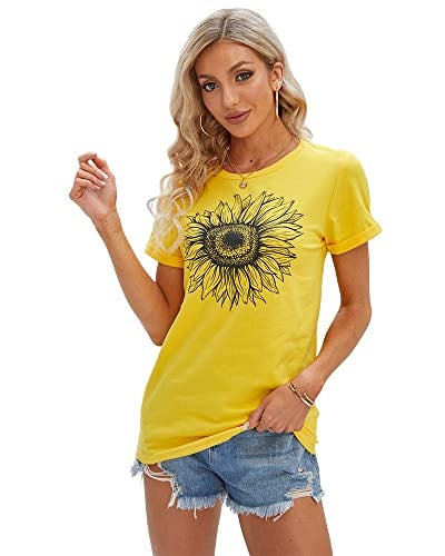 Cicy Bell Women's T Shirts Short Sleeve Tees Sunflower Graphic Loose Summer Tops - Image 2
