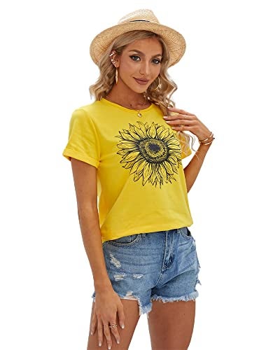 Cicy Bell Women's T Shirts Short Sleeve Tees Sunflower Graphic Loose Summer Tops - Image 3