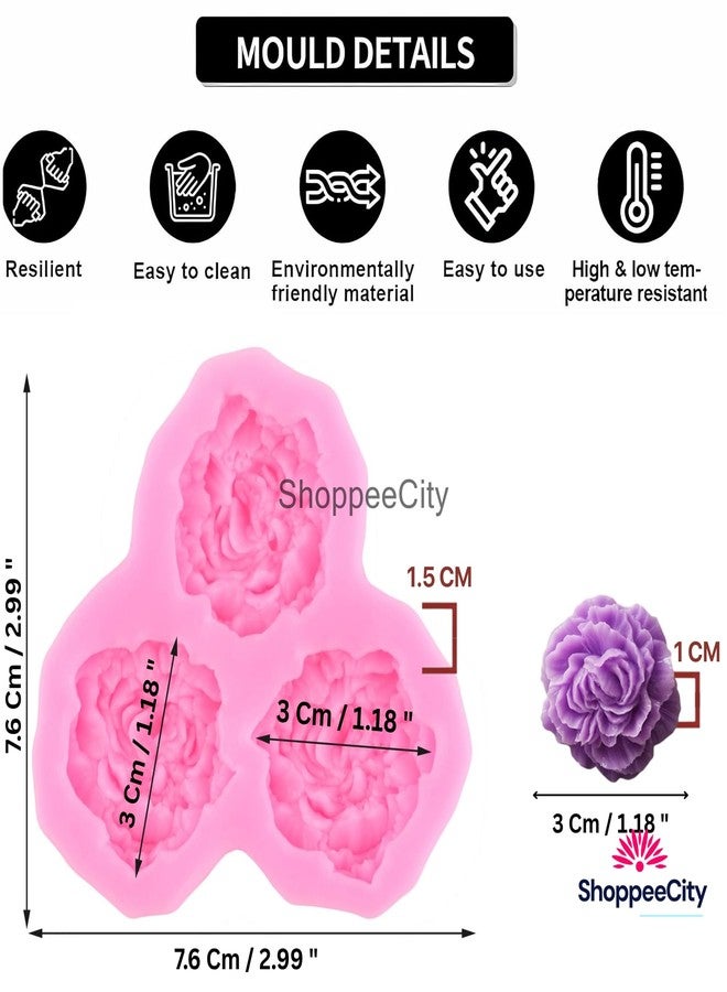 ShoppeeCity قالب سيليكون لصنع شموع على شكل زهرة الفاوانيا بثلاثة تجاويف من ShoppeeCity | قالب ثلاثي الأبعاد لصنع شموع على شكل وردة من الشمع والصابون والراتنج والفوندان والشوكولاتة | قالب شموع زهور مزخرف يمكنك صنعه بنفسك (صغير) - Image 3