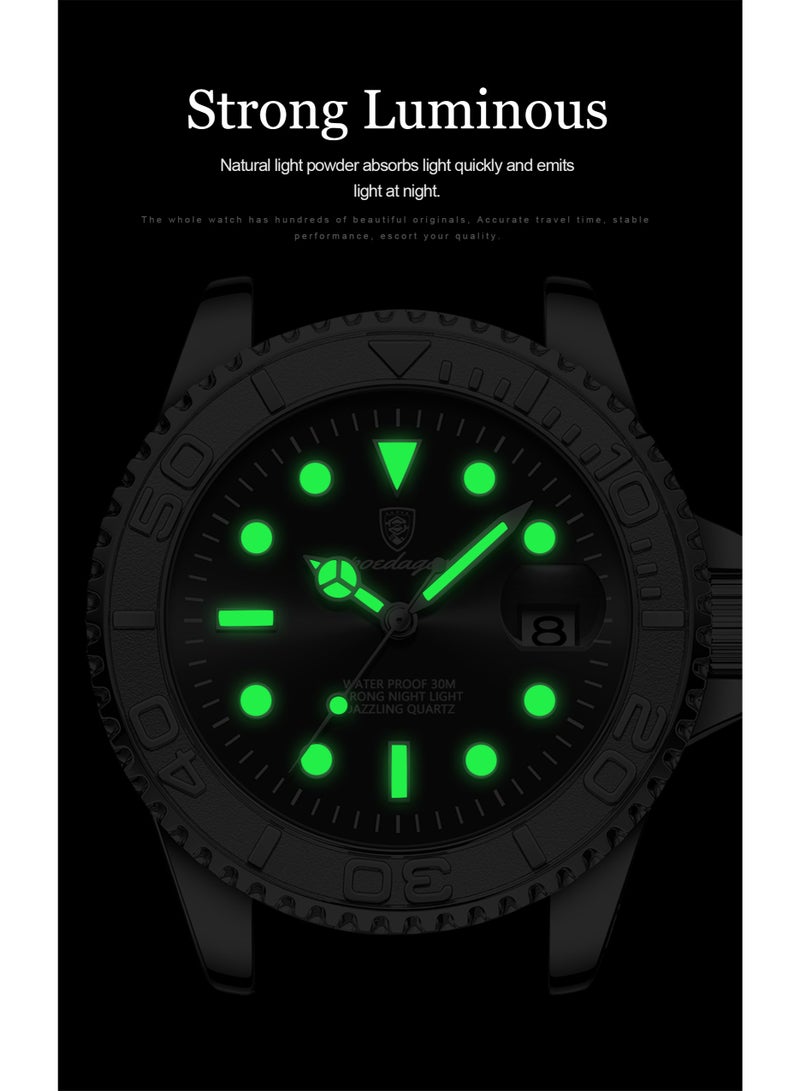 POEDAGAR Men's Classic Waterproof Watch with Luminous Display, Date Function & Mineral Glass – Elegant Quartz Wristwatch - Image 2