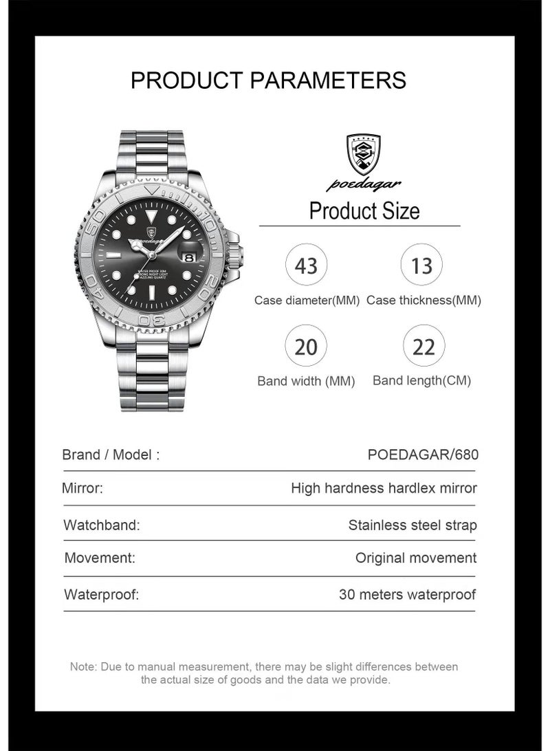 POEDAGAR Men's Classic Waterproof Watch with Luminous Display, Date Function & Mineral Glass – Elegant Quartz Wristwatch - Image 3