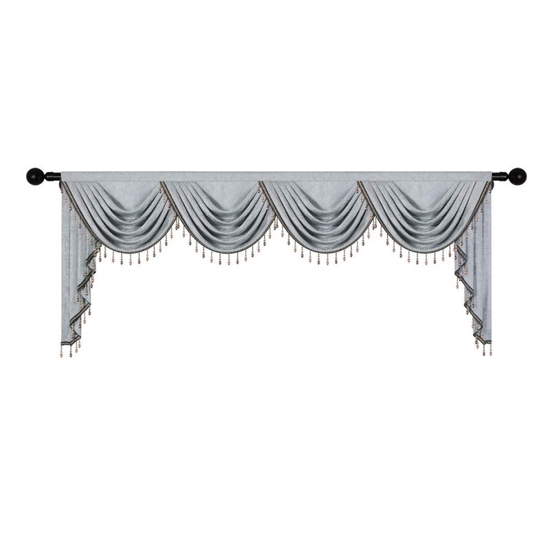ELKCA ELKCA Thick DoubleSided Chenille Window Curtains Valance for Living Room Silver Grey Valance with Beads for BedroomRod Pocket W110inch1 Panel 