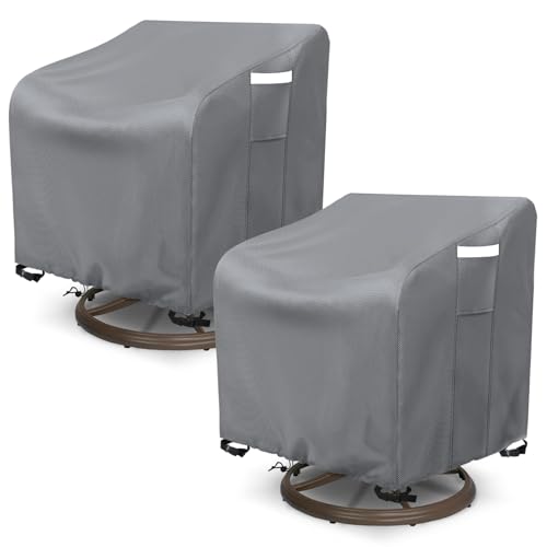 AKEfit Outdoor Swivel Lounge Chair Cover 2 PackHeavy Duty Waterproof Patio Chair Covers for AllWeather Protection Outdoor Lawn FurnitureGrey33Wx35Dx385H inches - Image 1