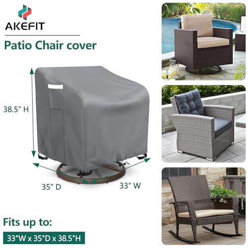 AKEfit Outdoor Swivel Lounge Chair Cover 2 PackHeavy Duty Waterproof Patio Chair Covers for AllWeather Protection Outdoor Lawn FurnitureGrey33Wx35Dx385H inches - Image 3