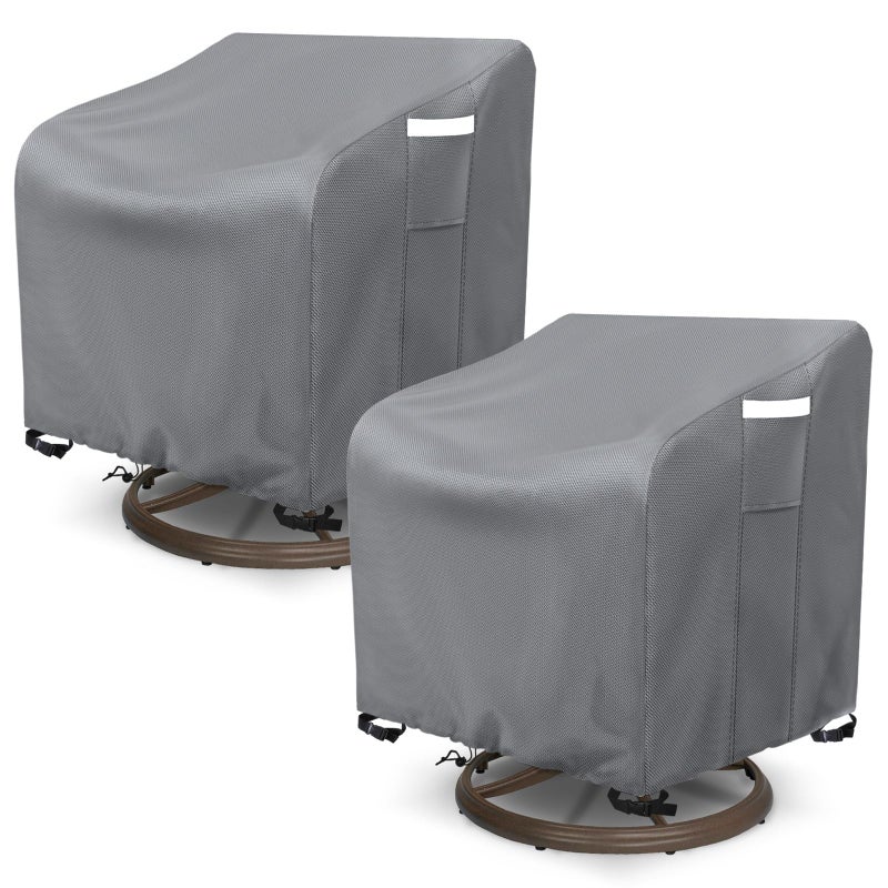 AKEfit Outdoor Swivel Lounge Chair Cover 2 PackHeavy Duty Waterproof Patio Chair Covers for AllWeather Protection Outdoor Lawn FurnitureGrey33Wx35Dx385H inches - Image 2