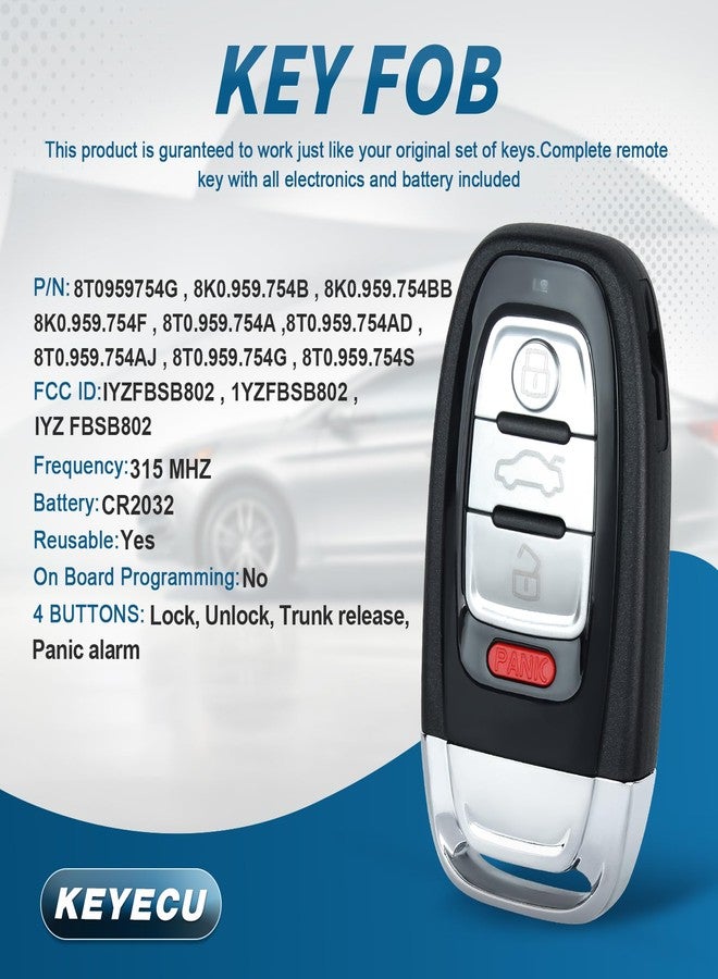 Keyecu Replacement Smart Prox Keyless Entry Remote Key Fob for Audi A4 A5 Q5 2010 2011 2012 2013 2014 2015 2016 (Not Work with Comfort Access) - Image 2