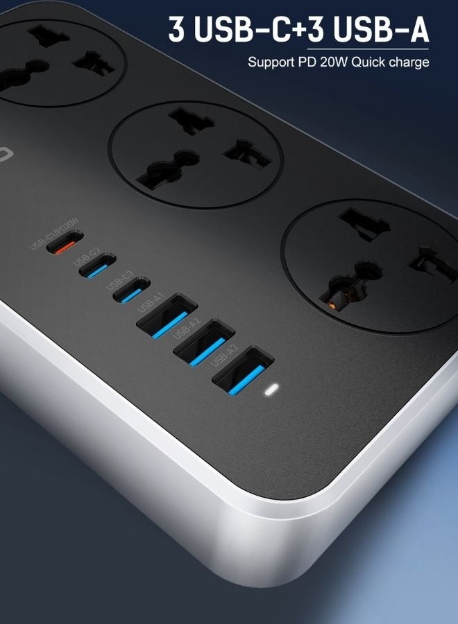 LDNIO 3 مقابس طاقة مع 6 وصلات USB محطة شحن مثالية للمنزل/المكتب أسود/رمادي - Image 3