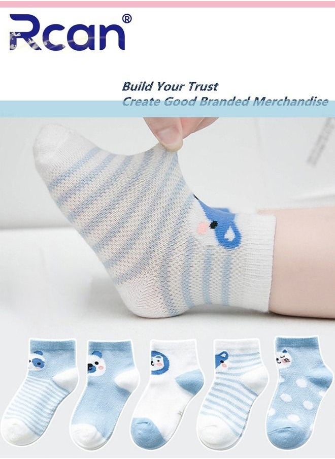 Rcan - 5 Pairs Baby Socks Cartoon Printing Thin Mesh Breathable Stretch Cotton Socks Set Middle Tube for Baby Unisex - Image 1