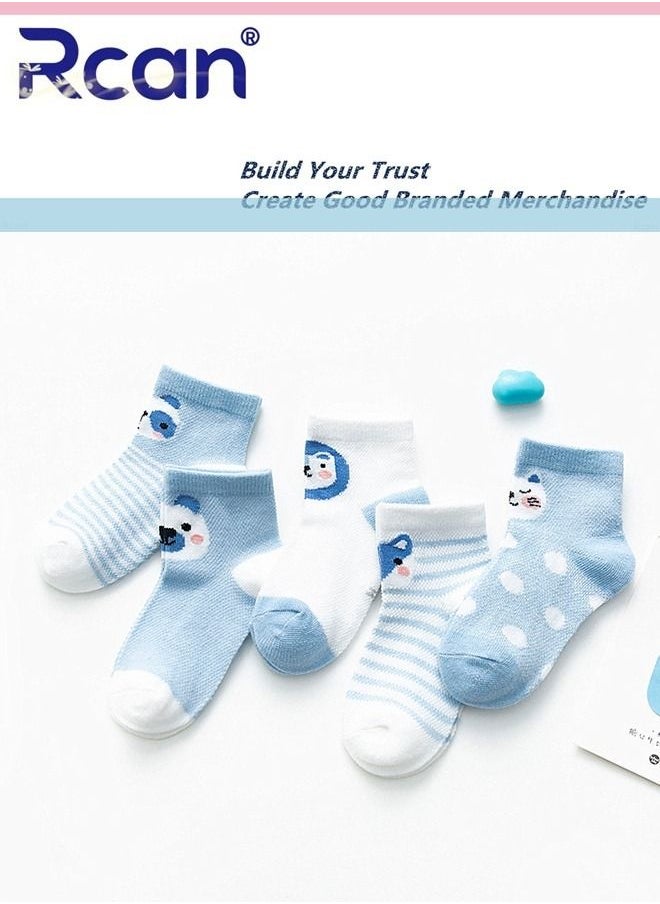 Rcan - 5 Pairs Baby Socks Cartoon Printing Thin Mesh Breathable Stretch Cotton Socks Set Middle Tube for Baby Unisex - Image 1