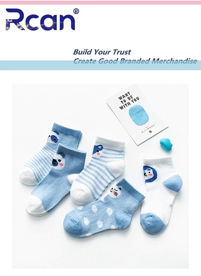 Rcan - 5 Pairs Baby Socks Cartoon Printing Thin Mesh Breathable Stretch Cotton Socks Set Middle Tube for Baby Unisex - Image 1