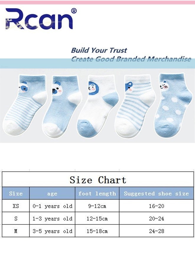 Rcan - 5 Pairs Baby Socks Cartoon Printing Thin Mesh Breathable Stretch Cotton Socks Set Middle Tube for Baby Unisex - Image 1