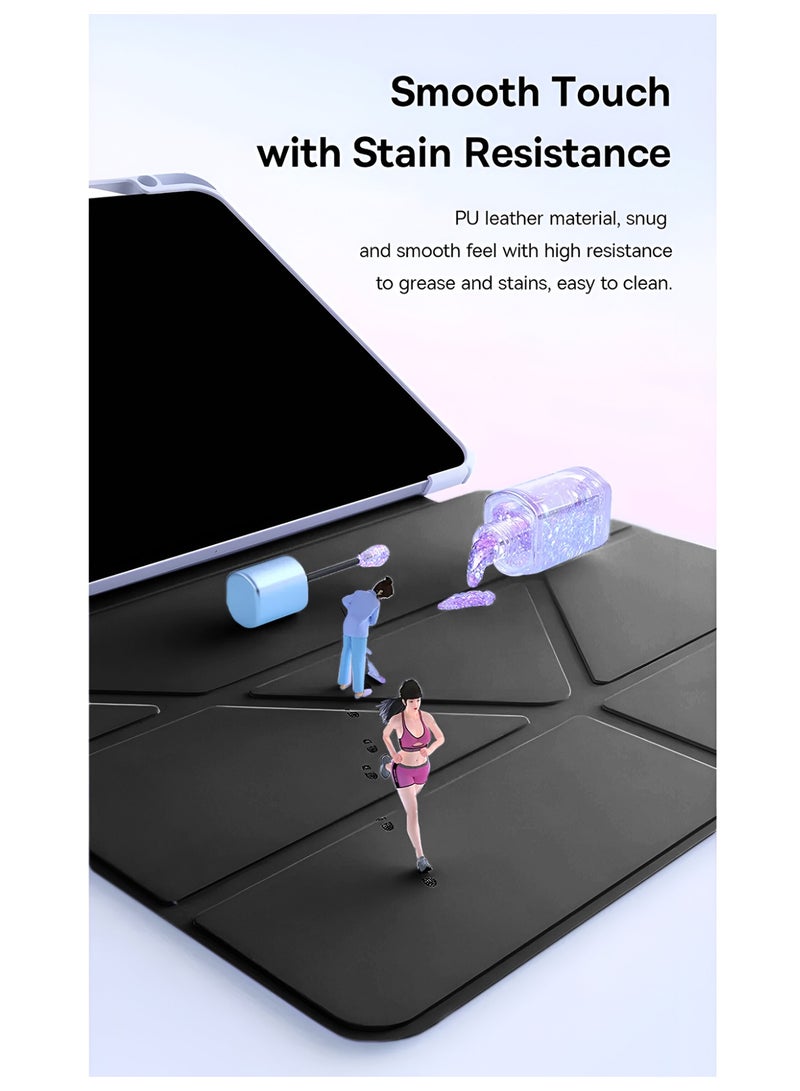 دبليو تيك غطاء حماية جلدية بملمس جلد شفاف مع حامل قلم لجهاز Apple iPad mini 5G (8.3 بوصة) (A17 Pro) الجيل السابع 2024 من سلسلة Symmetry 360 Smart Folio مع ميزة الاستيقاظ التلقائي/النوم التلقائي - أسود - Image 5