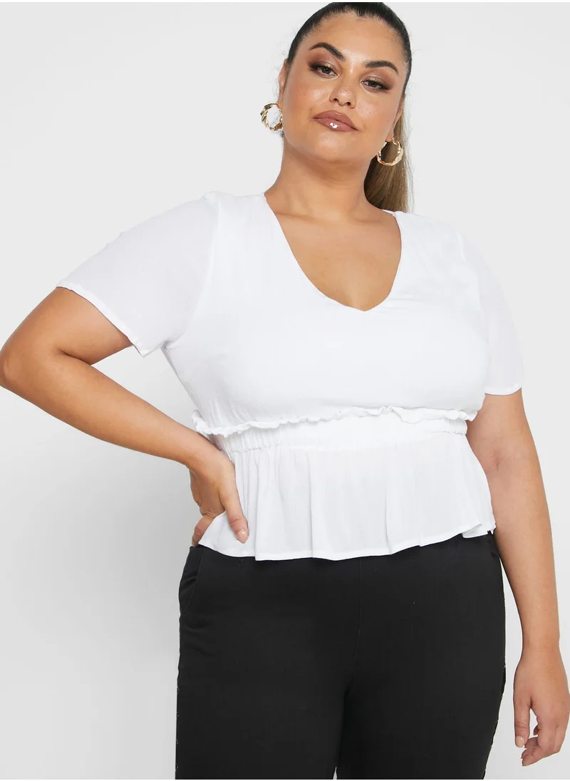 Missguided Curve Cheesecloth Plunge Peplum Top