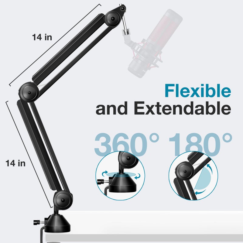 InnoGear Microphone Boom Arm, Mic Stand Desk with Cable Management Microphone Arm Stand for HyperX QuadCast SoloCast Blue Yeti Snowball Fifine Shure SM7B - Image 5