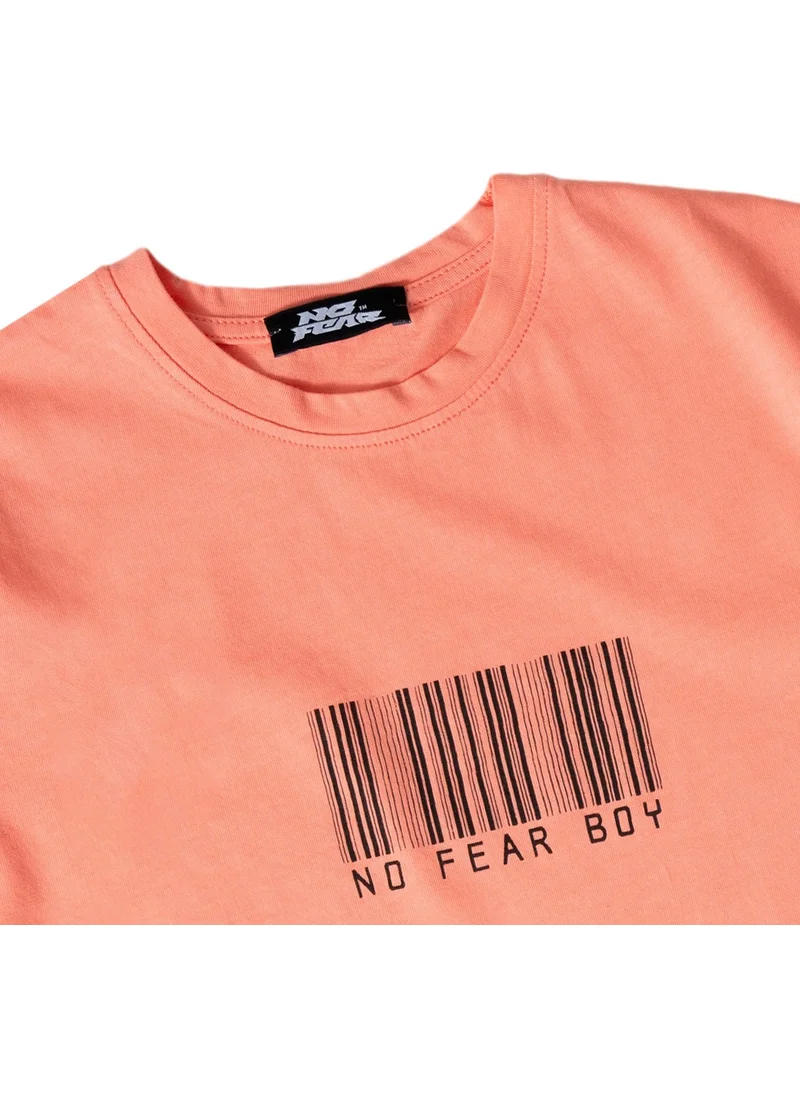 No Fear Salmon Front Printed Crew Neck Short Sleeve Boy's Cotton T-Shirt B500354