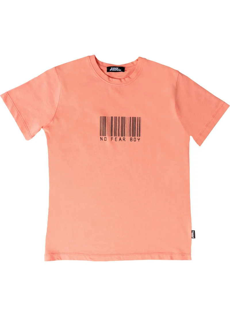 No Fear Salmon Front Printed Crew Neck Short Sleeve Boy's Cotton T-Shirt B500354