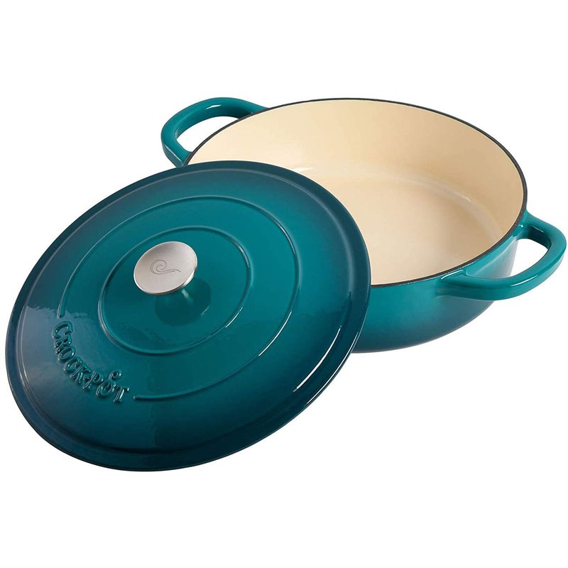 Crock-Pot Artisan Enameled Cast Iron Braiser W/Lid, 5 Quart, Teal Ombre - Image 4
