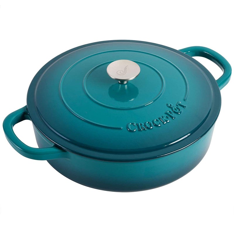 Crock-Pot Artisan Enameled Cast Iron Braiser W/Lid, 5 Quart, Teal Ombre - Image 2