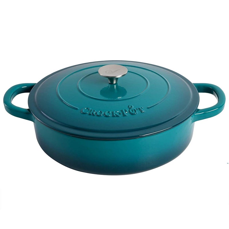 Crock-Pot Artisan Enameled Cast Iron Braiser W/Lid, 5 Quart, Teal Ombre - Image 1