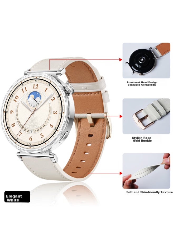 Watchbond Leather Strap For Huawei Watch Gt6, Compatible With Gt5/gt5 Pro/gt4/watch5 Women's Models, 41/42mm Genuine Top-grain Cowhide Leather Band, Official Style, Elegant White