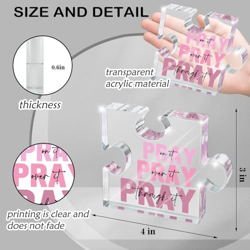 zaxek Religious Plaques Christian Woman Decor Gifts - Pray on it Pray over it -Puzzle Acrylic Sign - Pink Office Desk Accessories Decor Sign, Pink Dorm Room for Women - Long Distance Gifts (puzzle) - Image 2