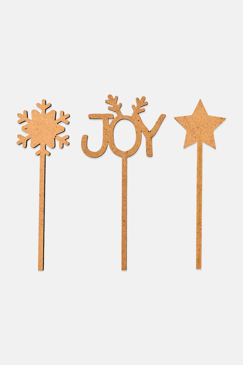 Muy Mucho 3 Pcs Wooden Decorative Spring Set, Natural - Image 2