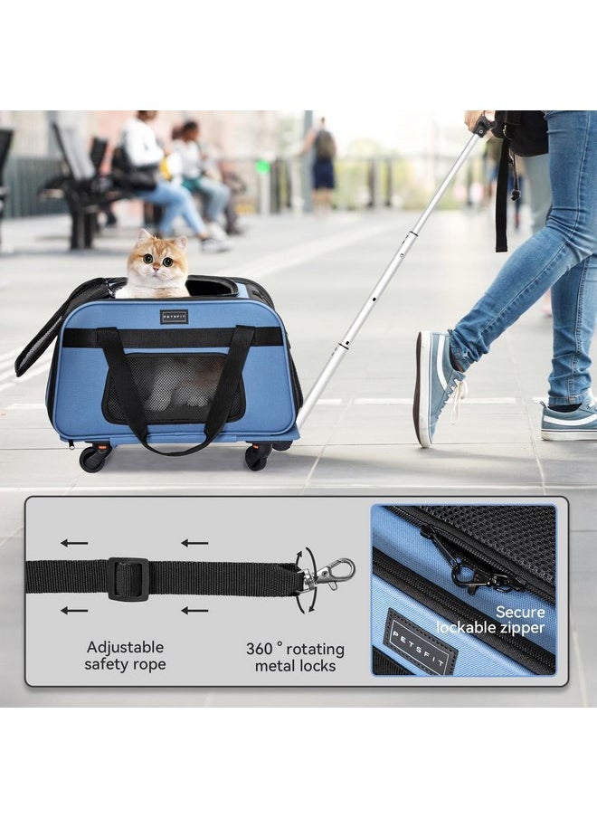 Petsfit Petsfit Pet Carrier with Wheels, Rolling Cat Carrier for 2 Small Cats, Airline Approved Pet Carrier with Telescopic Handle Perfect for Travelling Under 15lb,Blue  - Image 4