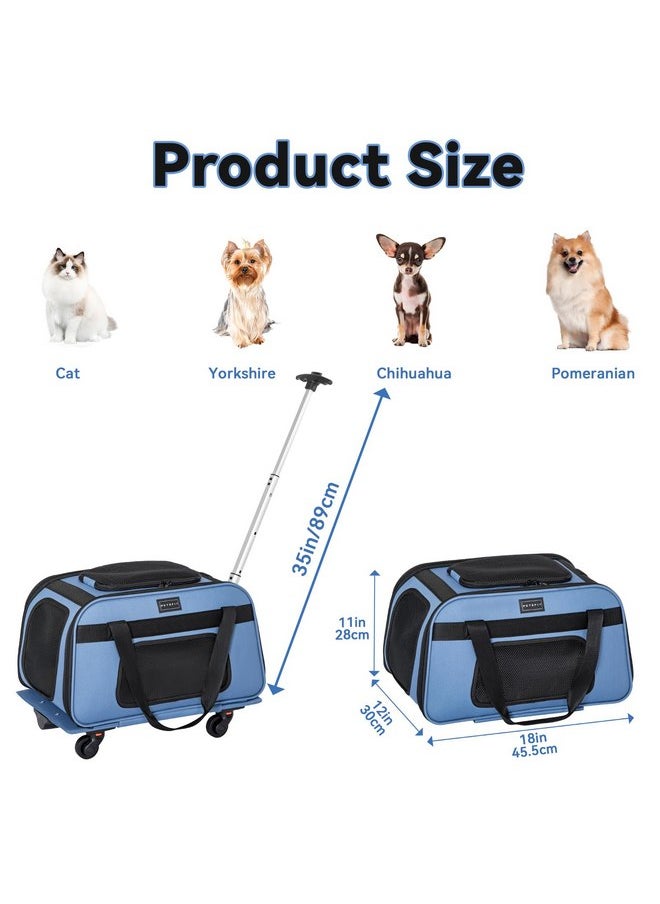 Petsfit Petsfit Pet Carrier with Wheels, Rolling Cat Carrier for 2 Small Cats, Airline Approved Pet Carrier with Telescopic Handle Perfect for Travelling Under 15lb,Blue  - Image 2
