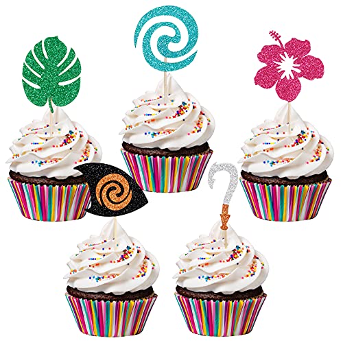 LeeSky 30Pcs Moana Cupcake Toppers Baby Moana Cake Toppers Moana Cupcake Food Picks for Hawaiian Luau Moana Themed Baby Shower Birthday Party Cake Supplies - Image 1