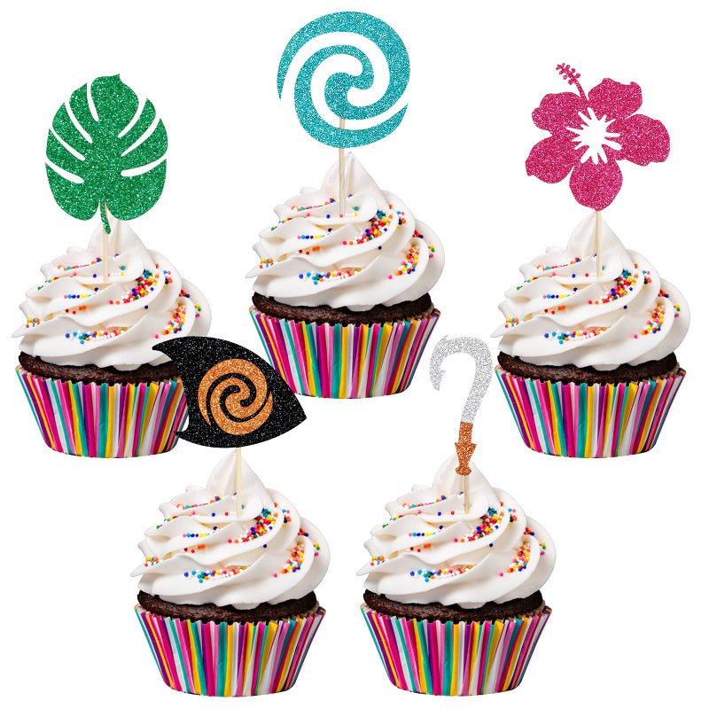 LeeSky 30Pcs Moana Cupcake Toppers Baby Moana Cake Toppers Moana Cupcake Food Picks for Hawaiian Luau Moana Themed Baby Shower Birthday Party Cake Supplies - Image 2