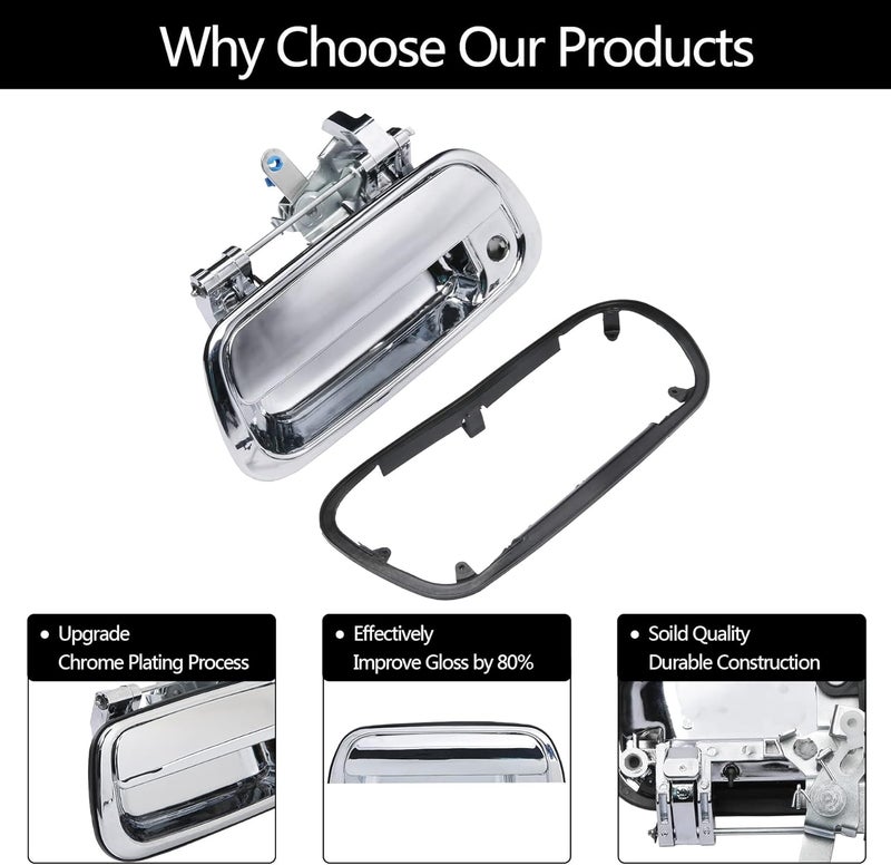Gledewen Chrome Tailgate Handle for 2000-2006 Toyota Tundra with Keyhole - Image 4