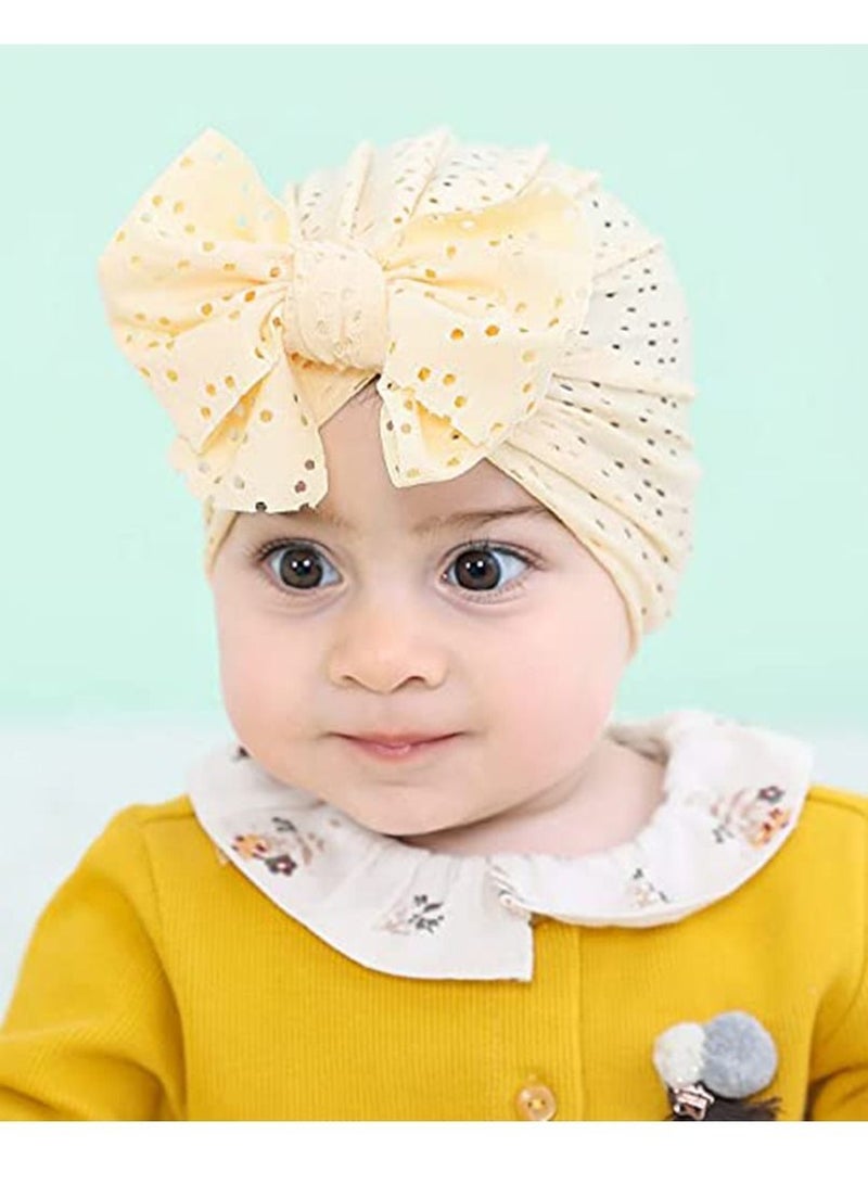 Breathable Soft Big Bow Turban Hats Beanie Caps Headwraps for Baby Girls Infants Toddlers Kids Cute Toddler Cap Bun Knot 6 Pack  - Image 4