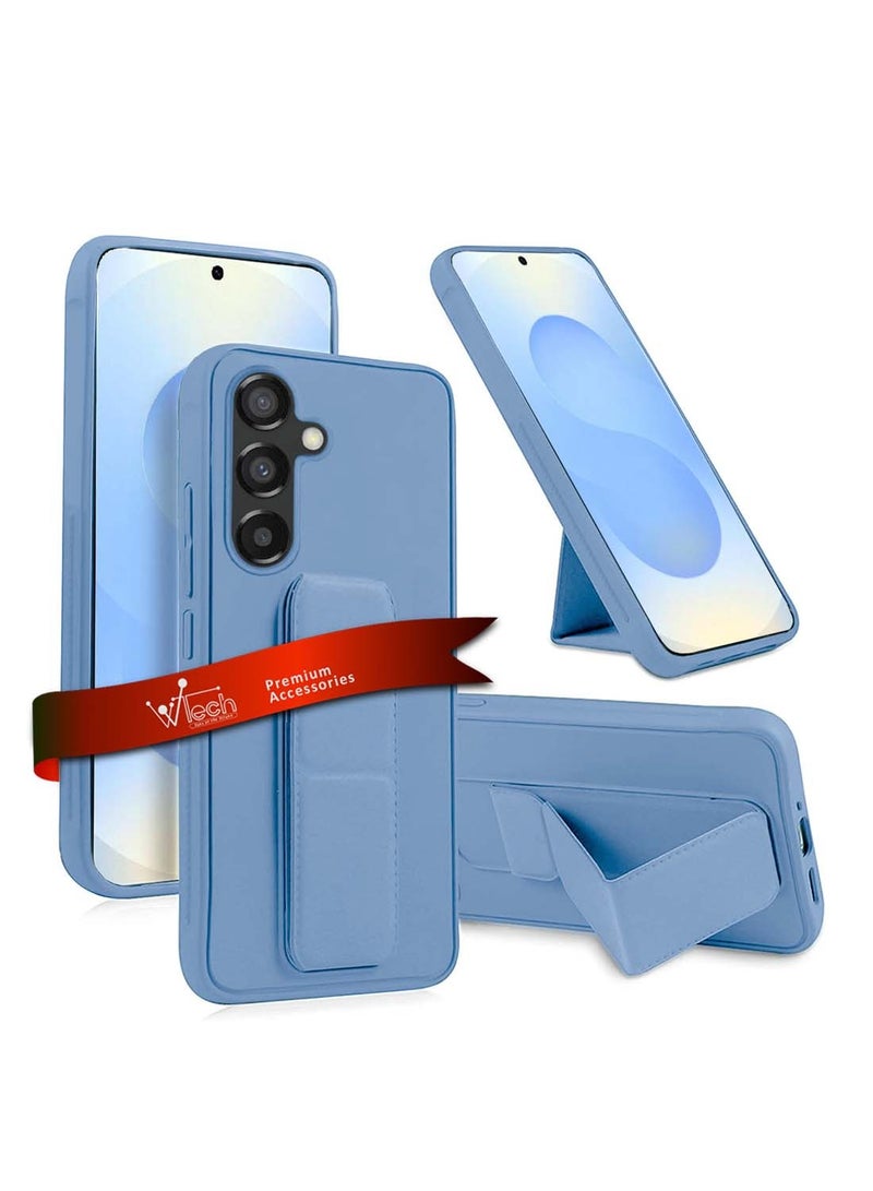 دبليو تيك سامسونج جالاكسي S25 2025 قبضة يد قابلة للطي مسند مغناطيسي حزام معصم مع غطاء هيكل حديدي مدمج - أزرق سماوي - Image 1