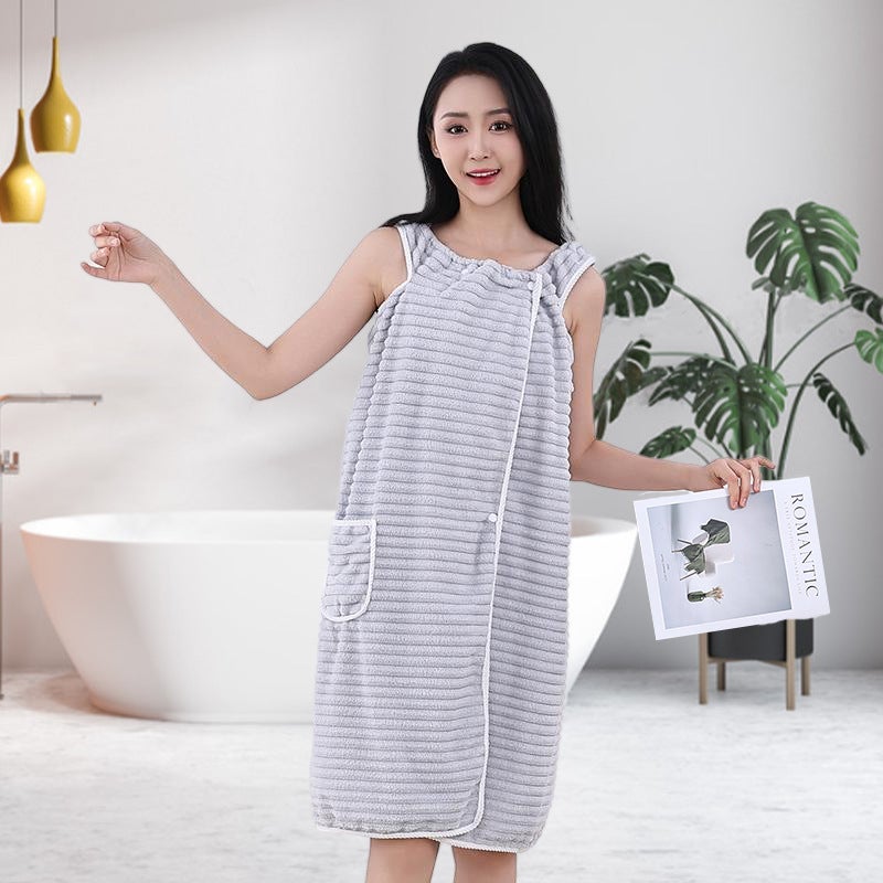 Sugar Fleece Coconut Strip Bath Bath Dress Bath Towel Sleeveless Bathrobe Women''s Summer Nightgown Quick-Drying Absorbent Soft Thickened Long - Image 4