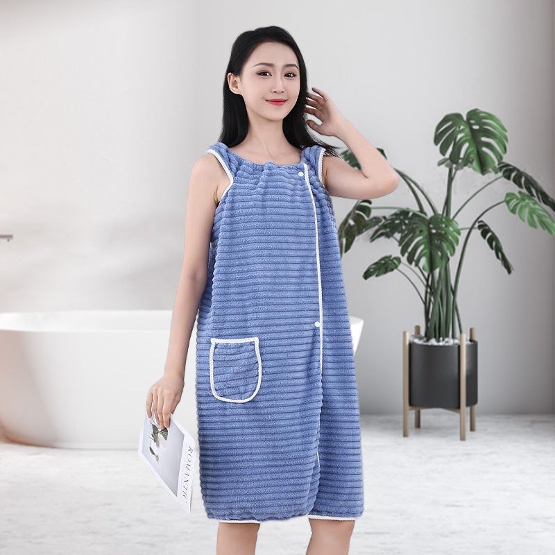 Sugar Fleece Coconut Strip Bath Bath Dress Bath Towel Sleeveless Bathrobe Women''s Summer Nightgown Quick-Drying Absorbent Soft Thickened Long - Image 5
