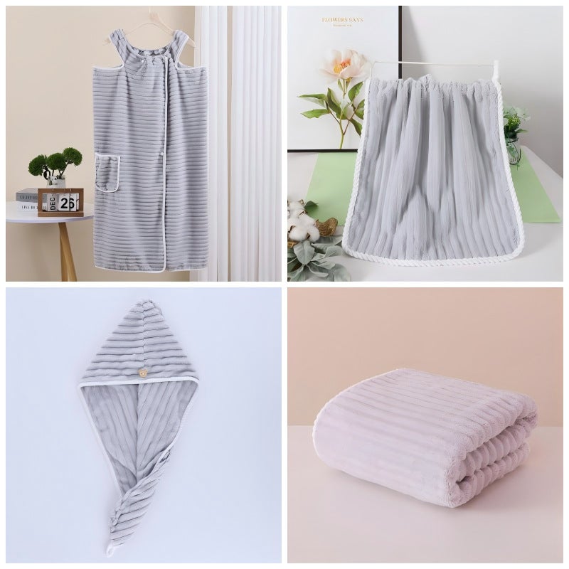 Sugar Fleece Coconut Strip Bath Bath Dress Bath Towel Sleeveless Bathrobe Women''s Summer Nightgown Quick-Drying Absorbent Soft Thickened Long - Image 1