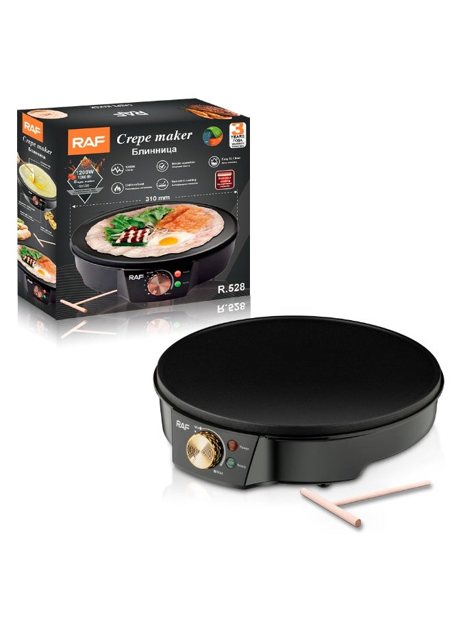آر إيه أف صانعة الكريب الكهربائية RAF R.528 بقوة 1200 واط - سطح مقلاة غير لاصق، تحكم في درجة الحرارة، تسخين سريع، مثالية للكريب والفطائر والتورتيلا والأومليت - Image 1
