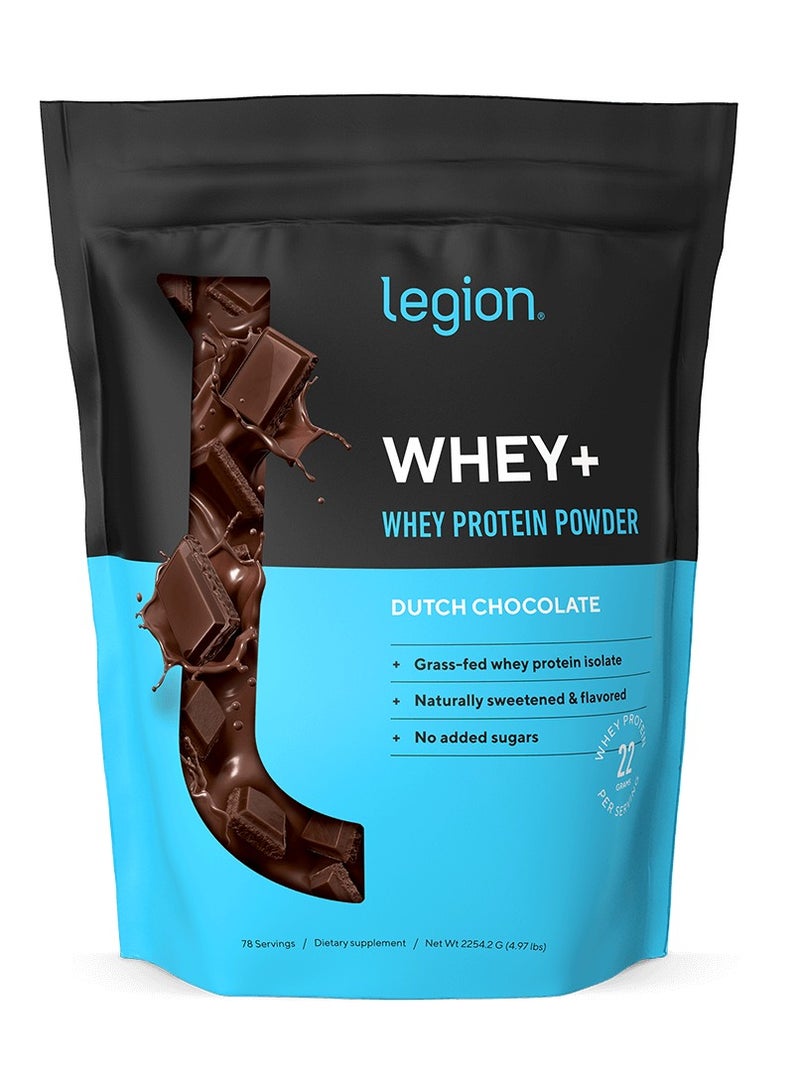 Legion Athletics Whey+ Protein Powder Grass Fed Whey Isolate Naturally Sweetened And Flavored No Added Sugars 22 Grams Per Serving 60 SERVINGS | DIETARY SUPPLEMENT | NET WT 1734 G / 61.0 OZ / 3.80 LBS - Dutch Chocolate - Image 1