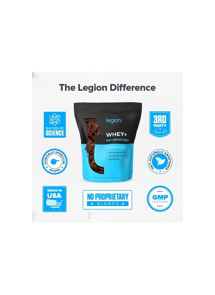 Legion Athletics - Whey+ Protein Powder Grass Fed Whey Isolate Naturally Sweetened And Flavored No Added Sugars 22 Grams Per Serving 2268 G/80 Oz/5.00 Lbs - 79 Servings - Dutch Chocolate - Image 1